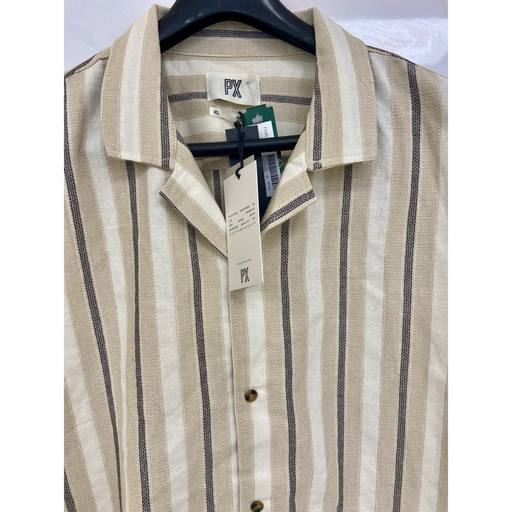 PX Textured XL Striped Camp Collar Resort Shirt Button Up NWT